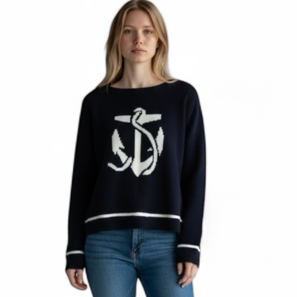 Elisabeth by Liz Claiborne Vintage Navy Blue & White Cotton Nautical Sweater 2X
